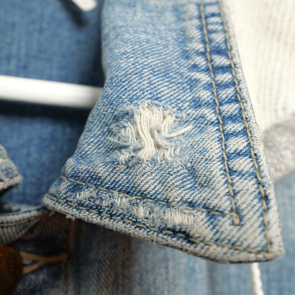 Free People | Distressed Denim Jacket with Removable Hood Size large - Picture 4 of 7